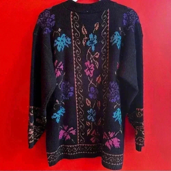 Vintage 80's Dana Scott Black with Metallic floral print size Large - Picture 5 of 6